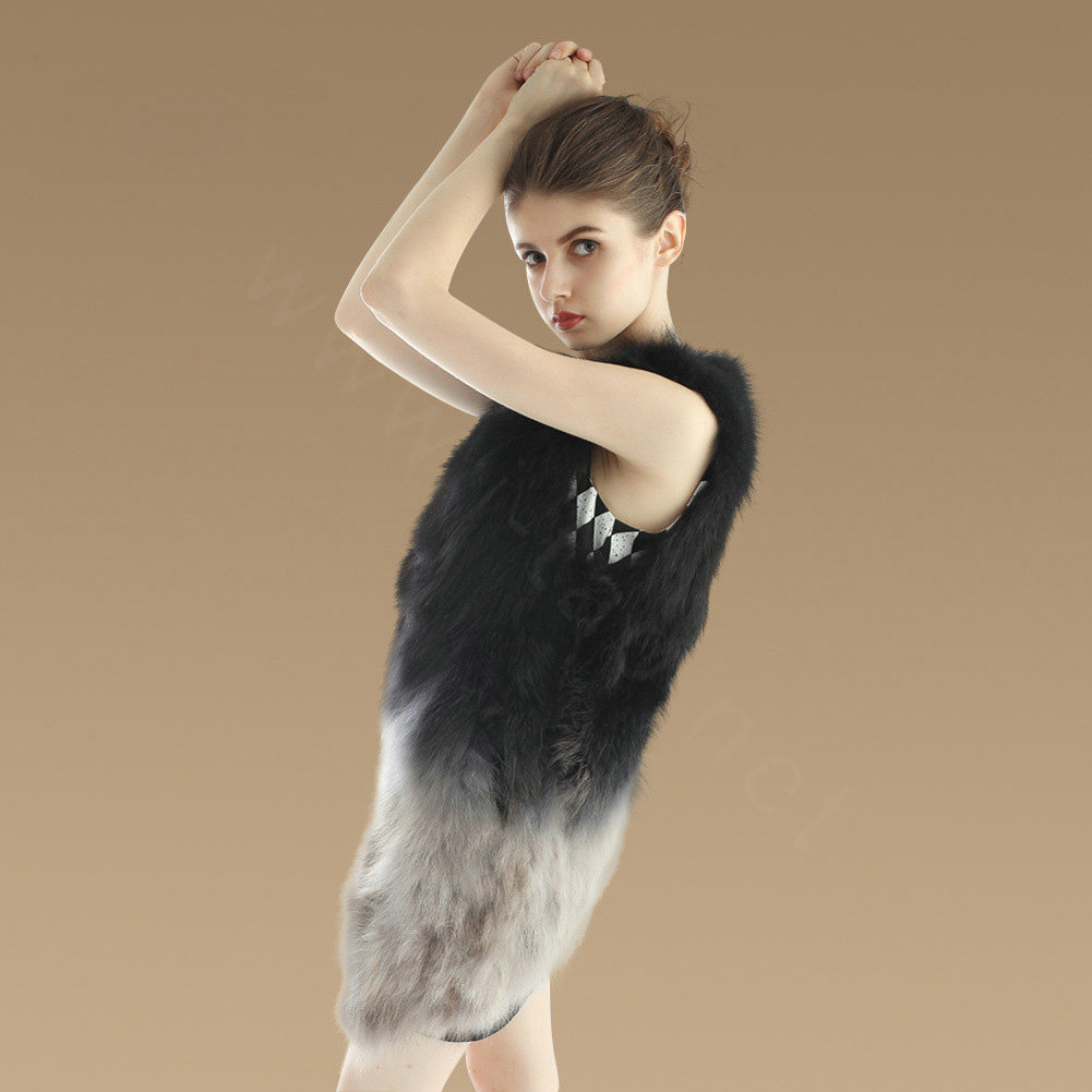 Elegant Unique Genuine Real Raccoon Fur Vest Fashion Women Long Fur Waistcoat - Black Grey