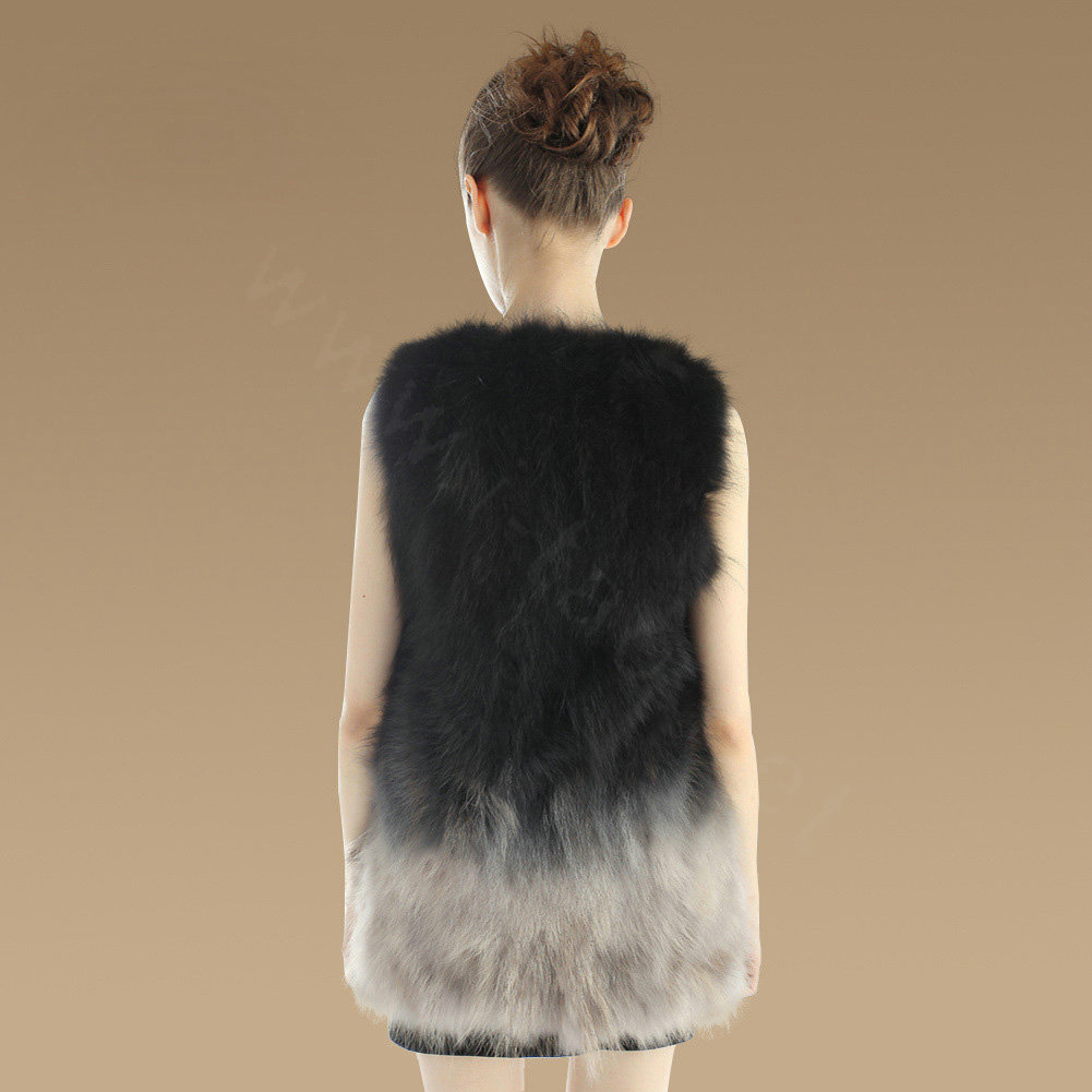 Elegant Unique Genuine Real Raccoon Fur Vest Fashion Women Long Fur Waistcoat - Black Grey