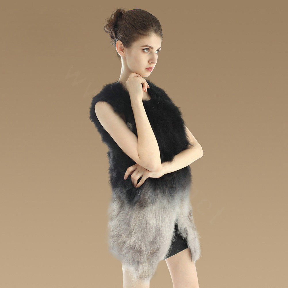 Elegant Unique Genuine Real Raccoon Fur Vest Fashion Women Long Fur Waistcoat - Black Grey