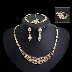 Elegant Wedding Jewelry Sets Gold Plated Bridal Party Crystal Hellow Necklace Earrings Bracelet Ring 4pcs