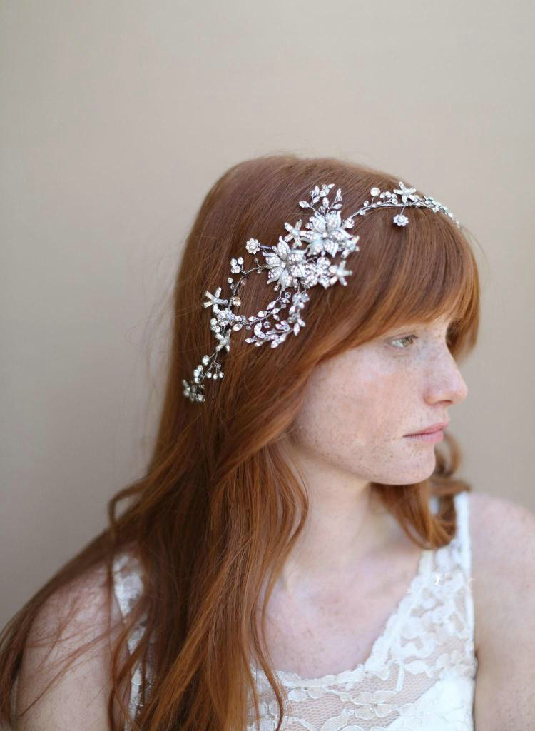 European Baroque Bridal Gold Crystal Flower leaves Wedding Headband Frosted Hair Vine Accessories