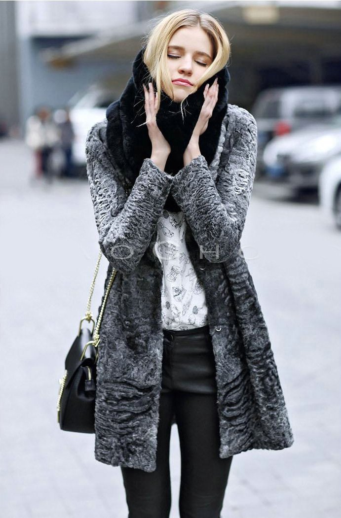 European Fashion Rabbit Fur Large Collar Female Women's Faux Rabbit Fur Scarf Muffler - Black