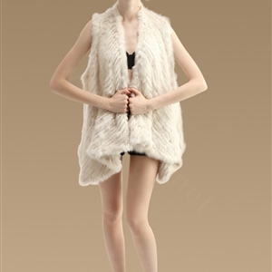 European Luxury Natural Rabbit Fur Vests Women Irregular Knitted Warm Fur Jacket - Beige