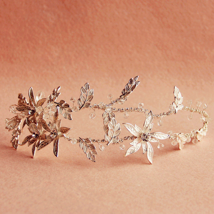 European Retro Bridal Sliver Crystal Flower Pearl Wedding Headband Frosted Hair Vine Accessories