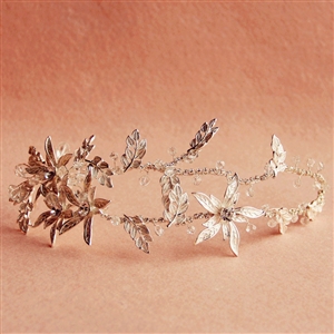 European Retro Bridal Sliver Crystal Flower Pearl Wedding Headband Frosted Hair Vine Accessories