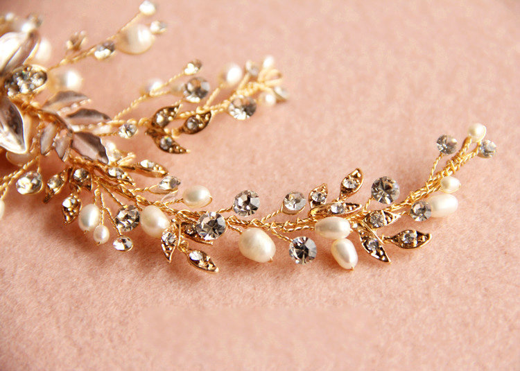 European Style Retro Gold Crystal Beads Pearl Flower Wedding Bridal Headpiece Hair Combs Accessories