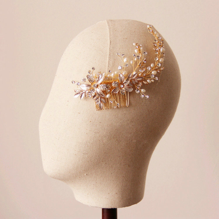 European Style Retro Gold Crystal Beads Pearl Flower Wedding Bridal Headpiece Hair Combs Accessories