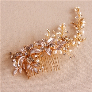 European Style Retro Gold Crystal Beads Pearl Flower Wedding Bridal Headpiece Hair Combs Accessories