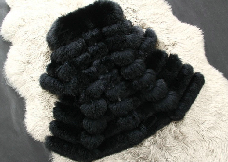 Extre Luxury Genuine Real Whole Fox Fur Coats Fashion Women Medium-long Fur Outerwear - Black
