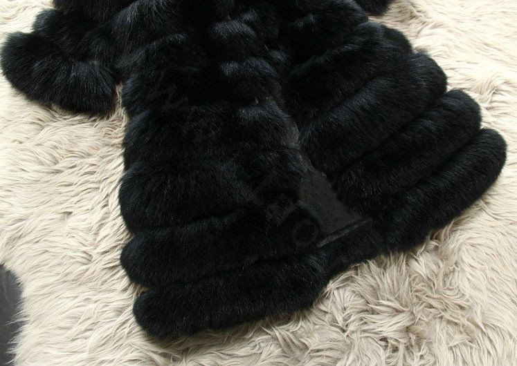 Extre Luxury Genuine Real Whole Fox Fur Coats Fashion Women Medium-long Fur Outerwear - Black