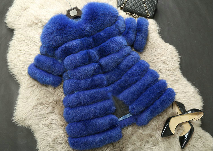 Extre Luxury Genuine Real Whole Fox Fur Coats Fashion Women Medium-long Fur Outerwear - Blue