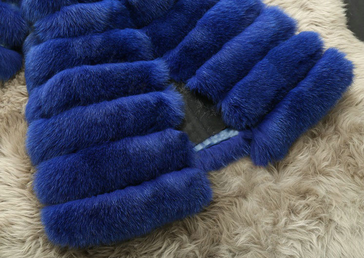 Extre Luxury Genuine Real Whole Fox Fur Coats Fashion Women Medium-long Fur Outerwear - Blue