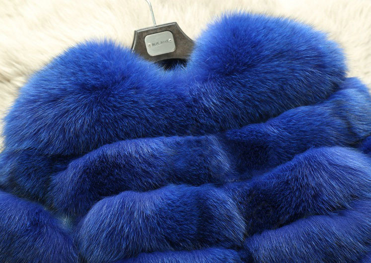 Extre Luxury Genuine Real Whole Fox Fur Coats Fashion Women Medium-long Fur Outerwear - Blue
