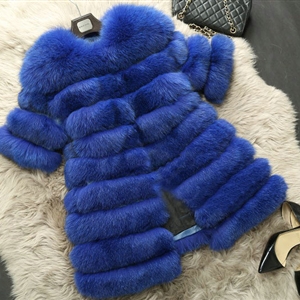 Extre Luxury Genuine Real Whole Fox Fur Coats Fashion Women Medium-long Fur Outerwear - Blue
