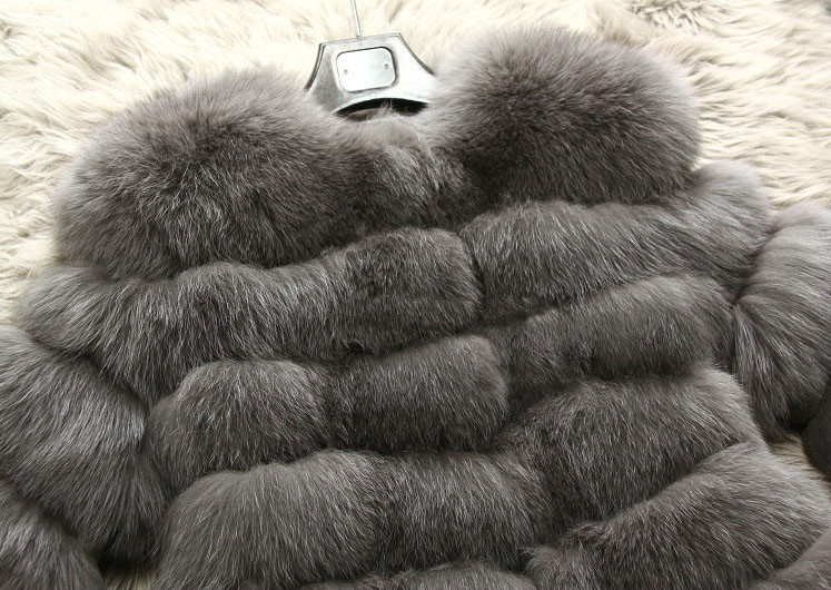Extre Luxury Genuine Real Whole Fox Fur Coats Fashion Women Medium-long Fur Outerwear - Grey