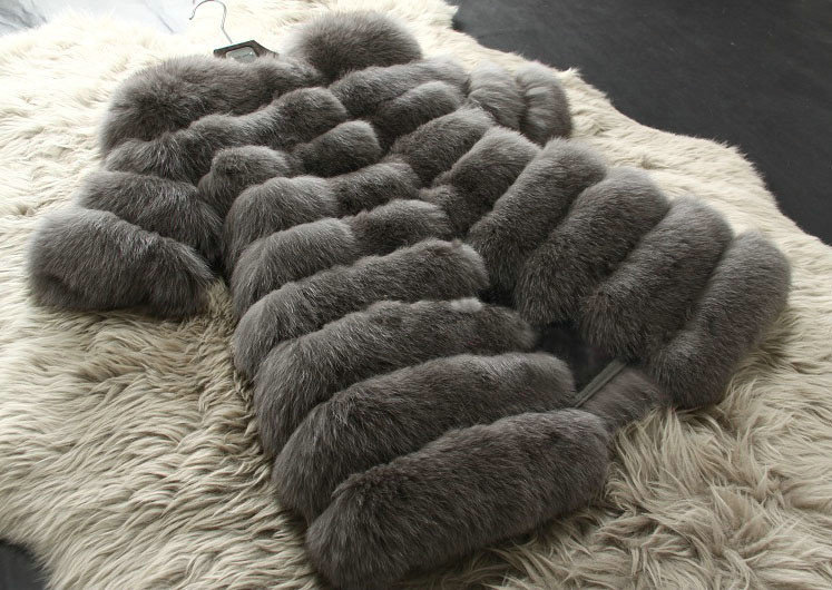 Extre Luxury Genuine Real Whole Fox Fur Coats Fashion Women Medium-long Fur Outerwear - Grey