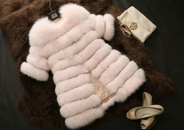 Extre Luxury Genuine Real Whole Fox Fur Coats Fashion Women Medium-long Fur Outerwear - Pink