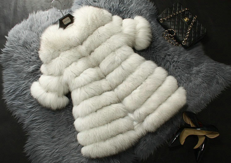 Extre Luxury Genuine Real Whole Fox Fur Coats Fashion Women Medium-long Fur Outerwear - White