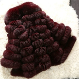 Extre Luxury Genuine Real Whole Fox Fur Coats Fashion Women Medium-long Fur Outerwear - Wine Red