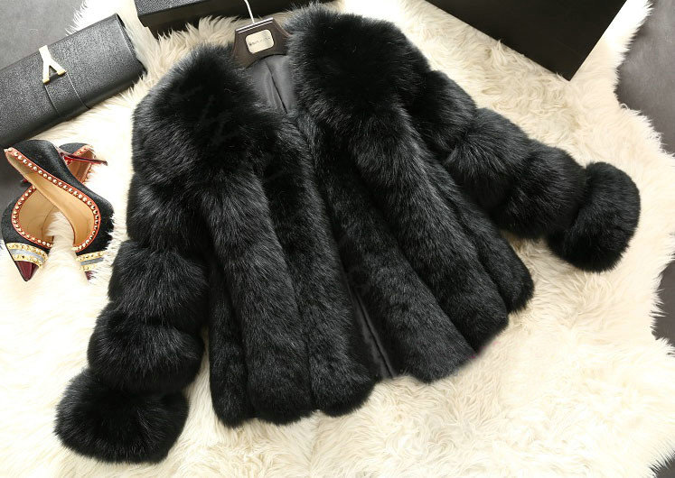 Extre Luxury Genuine Real Whole Fox Fur Coats Fashion Women Short Fur Outerwear - Black