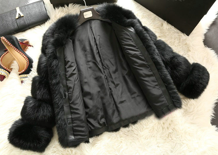 Extre Luxury Genuine Real Whole Fox Fur Coats Fashion Women Short Fur Outerwear - Black