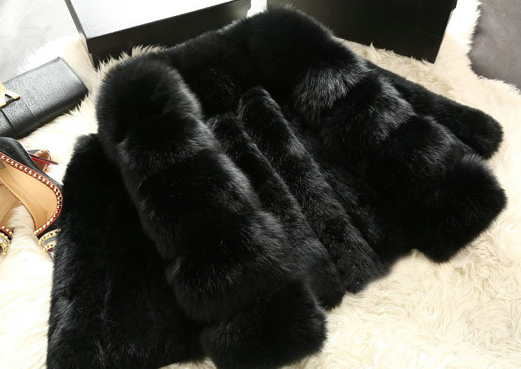 Extre Luxury Genuine Real Whole Fox Fur Coats Fashion Women Short Fur Outerwear - Black