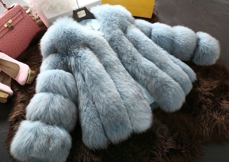 Extre Luxury Genuine Real Whole Fox Fur Coats Fashion Women Short Fur Outerwear - Blue