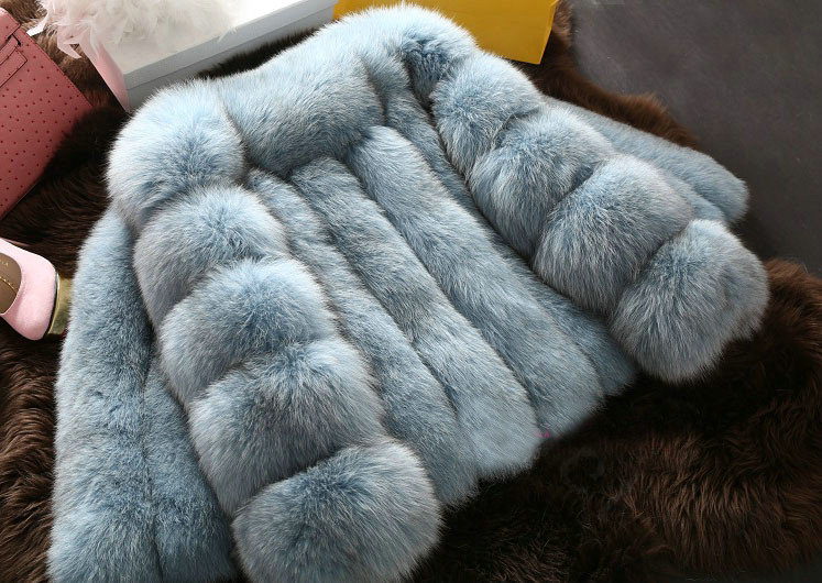 Extre Luxury Genuine Real Whole Fox Fur Coats Fashion Women Short Fur Outerwear - Blue