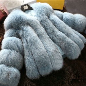 Extre Luxury Genuine Real Whole Fox Fur Coats Fashion Women Short Fur Outerwear - Blue