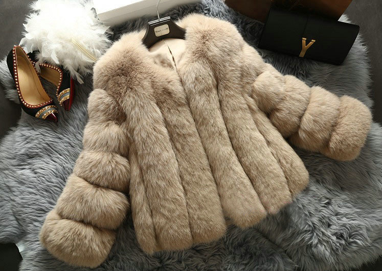 Extre Luxury Genuine Real Whole Fox Fur Coats Fashion Women Short Fur Outerwear - Camel