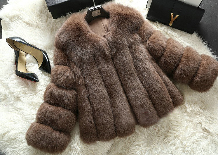 Extre Luxury Genuine Real Whole Fox Fur Coats Fashion Women Short Fur Outerwear - Coffee