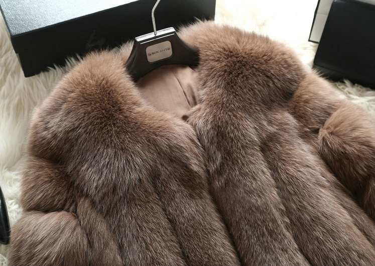 Extre Luxury Genuine Real Whole Fox Fur Coats Fashion Women Short Fur Outerwear - Coffee