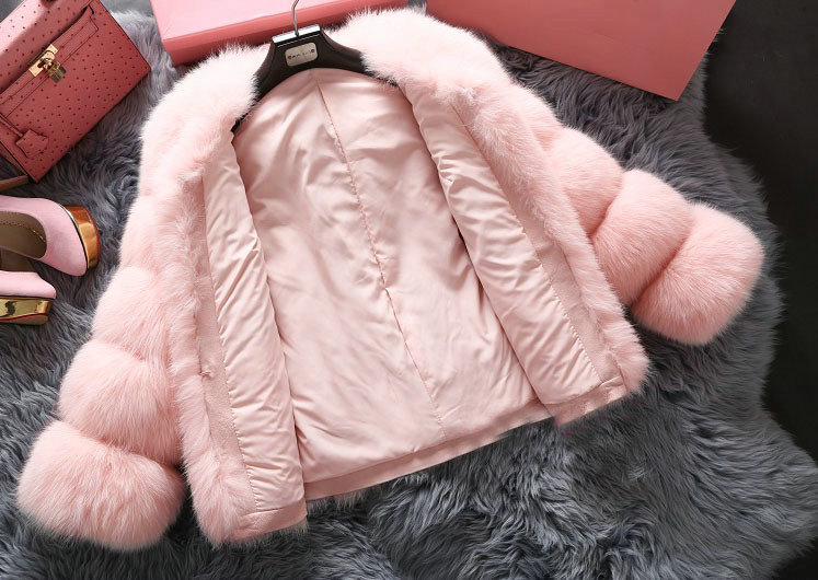 Extre Luxury Genuine Real Whole Fox Fur Coats Fashion Women Short Fur Outerwear - Pink