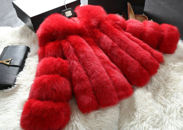 Extre Luxury Genuine Real Whole Fox Fur Coats Fashion Women Short Fur Outerwear - Red
