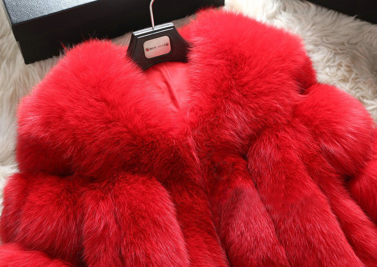Extre Luxury Genuine Real Whole Fox Fur Coats Fashion Women Short Fur Outerwear - Red