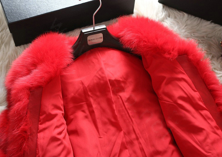Extre Luxury Genuine Real Whole Fox Fur Coats Fashion Women Short Fur Outerwear - Red