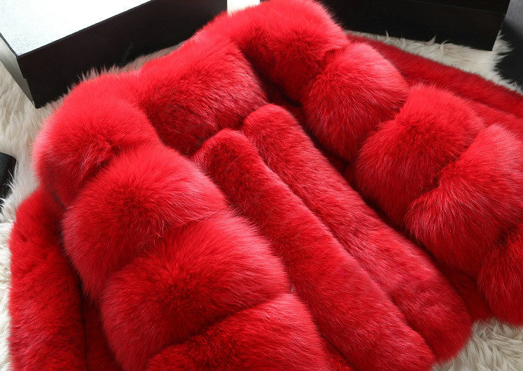 Extre Luxury Genuine Real Whole Fox Fur Coats Fashion Women Short Fur Outerwear - Red
