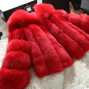 Extre Luxury Genuine Real Whole Fox Fur Coats Fashion Women Short Fur Outerwear - Red