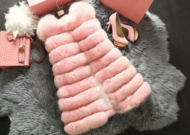 Extre Luxury Genuine Real Whole Fox Fur Vest Fashion Women Medium-long Fur Waistcoat - Pink