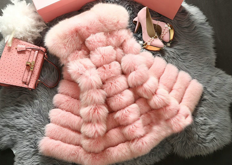 Extre Luxury Genuine Real Whole Fox Fur Vest Fashion Women Medium-long Fur Waistcoat - Pink