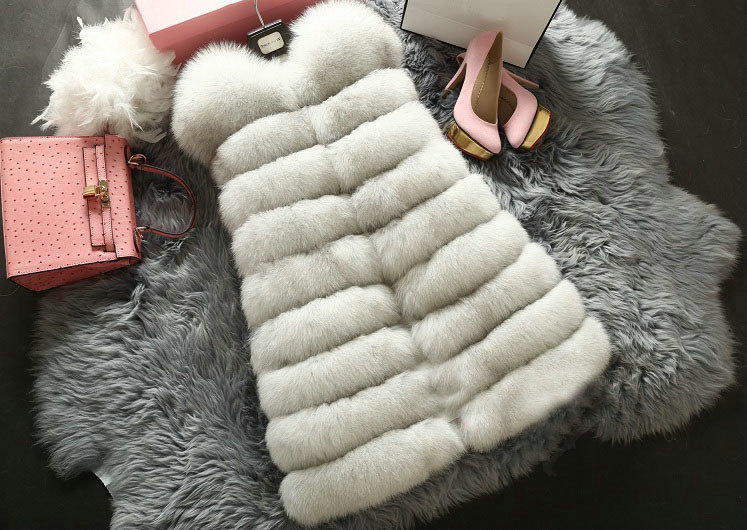 Extre Luxury Genuine Real Whole Fox Fur Vest Fashion Women Medium-long Fur Waistcoat - White
