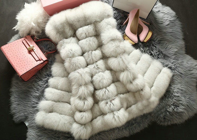 Extre Luxury Genuine Real Whole Fox Fur Vest Fashion Women Medium-long Fur Waistcoat - White