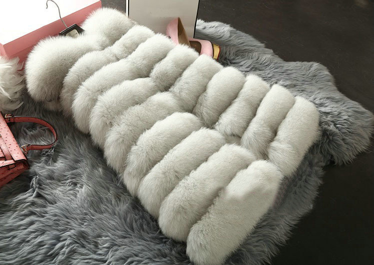 Extre Luxury Genuine Real Whole Fox Fur Vest Fashion Women Medium-long Fur Waistcoat - White