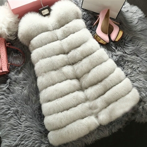 Extre Luxury Genuine Real Whole Fox Fur Vest Fashion Women Medium-long Fur Waistcoat - White