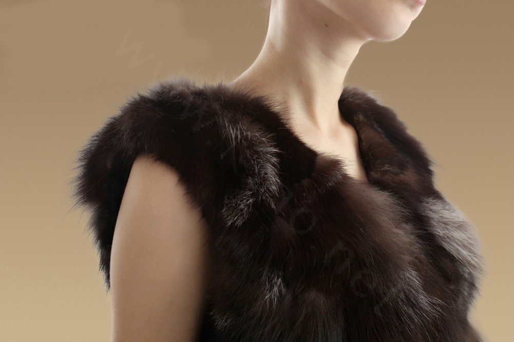 Extreme Luxury Genuine Knitted Silver Fox Fur Vest Women Fashion Fox Fur Waistcoat - Natural Coffee