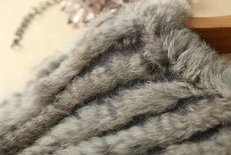 Fashion Delicate knitted Rabbit Fur Shawl Female Party Pullover Women's Triangle Fur Poncho - Natural Grey