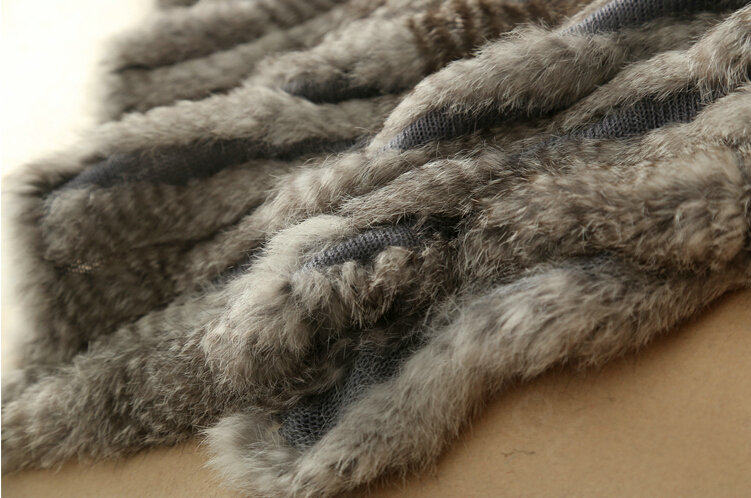 Fashion Delicate knitted Rabbit Fur Shawl Female Party Pullover Women's Triangle Fur Poncho - Natural Grey