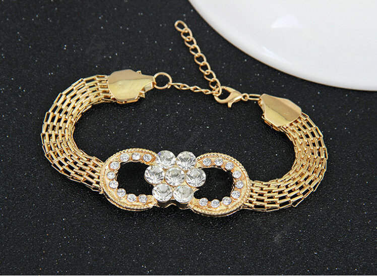 Fashion Flower Crystal Gold Plated Bridal Wedding Jewelry Sets Necklace Earrings Bracelet Ring 4pcs/set