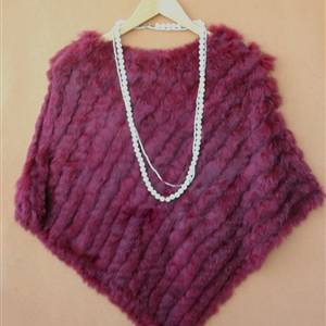Fashion Fur Poncho knitted Rabbit Fur Shawl Wholesale and Retail Women's Triangle Fur Cape - Grape red