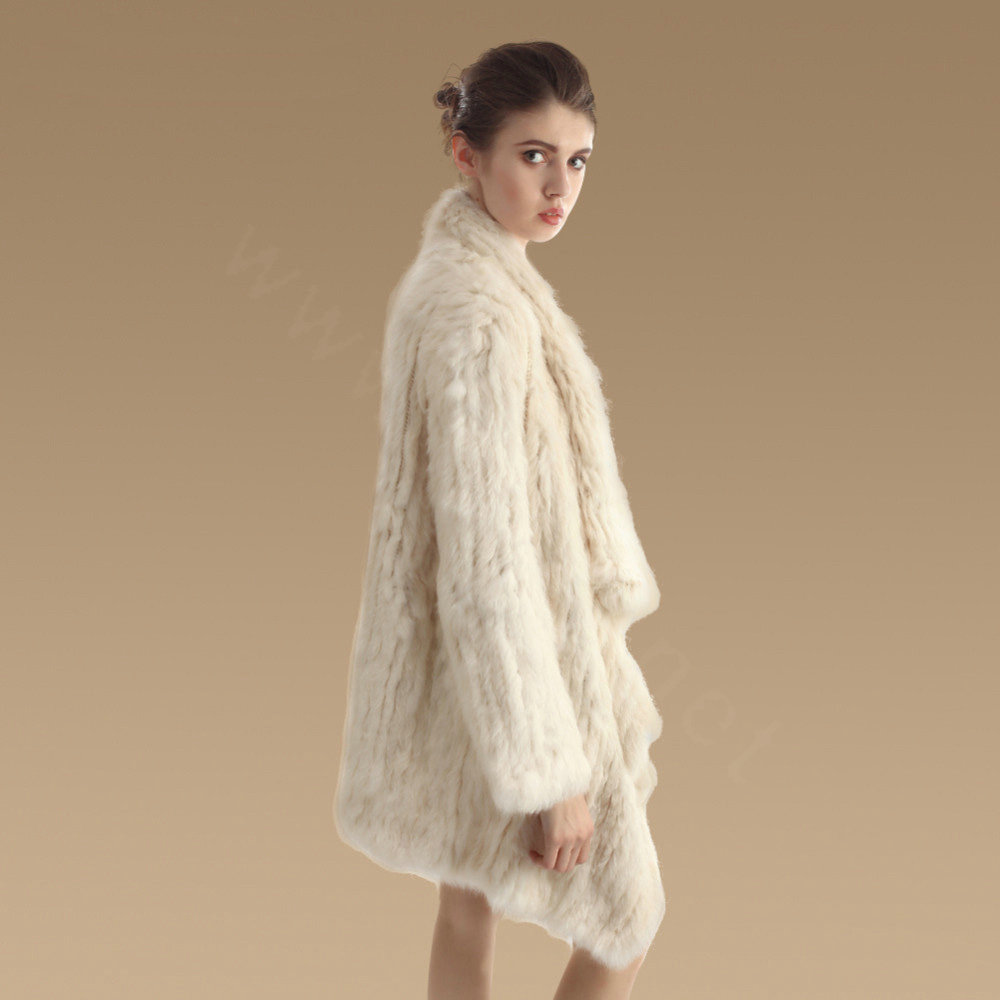 Fashion Natural Rabbit Fur Jacket Women Knitted Irregular Winter Warm Fur Coats - Beige